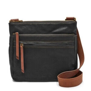 Fossil Corey Crossbody Bag Black Brown Leather Messenger Purse
